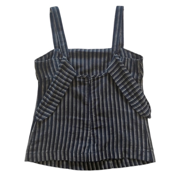 J.crew Point Sur Freddie Linen Turnover Navy Blue & White Striped Bow Tie Top 00 - Picture 8 of 13